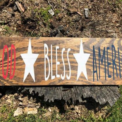 God Bless America 8x24 Hand Painted Wood Sign.