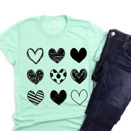 Hearts Outline Shirt. Valentines Day Graphic Tees-..
