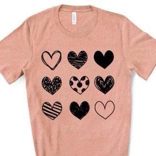 Hearts Outline Shirt. Valentines Day Graphic Tees-..