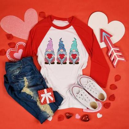 Gnomes And Hearts. Love. Valentines Day Raglan...