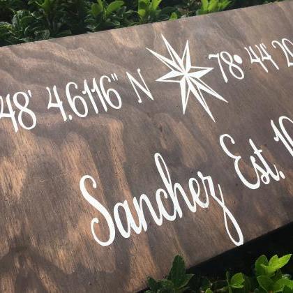 Hand Painted Coordinates Sign. Anniversary Gift...