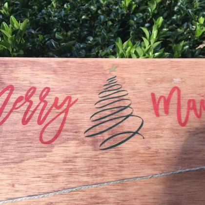 Merry Mail wood sign. Christmas car..