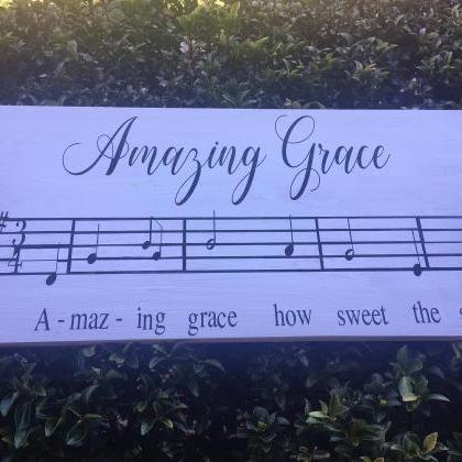 Amazing Grace Music Sheet 12x24 Hand Painted Wood..