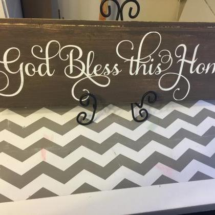 God Bless This Home Hand Painted Wood Sign