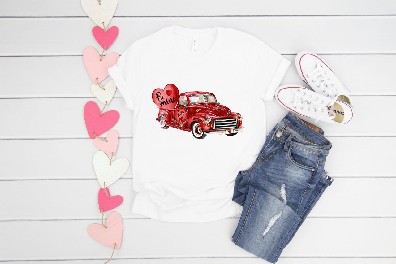 Valentines Old Red Truck. Be Mine. Valentines Day Raglan. Sublimation. Next Level. Valentines Day Tee. Love. Be My Valentine