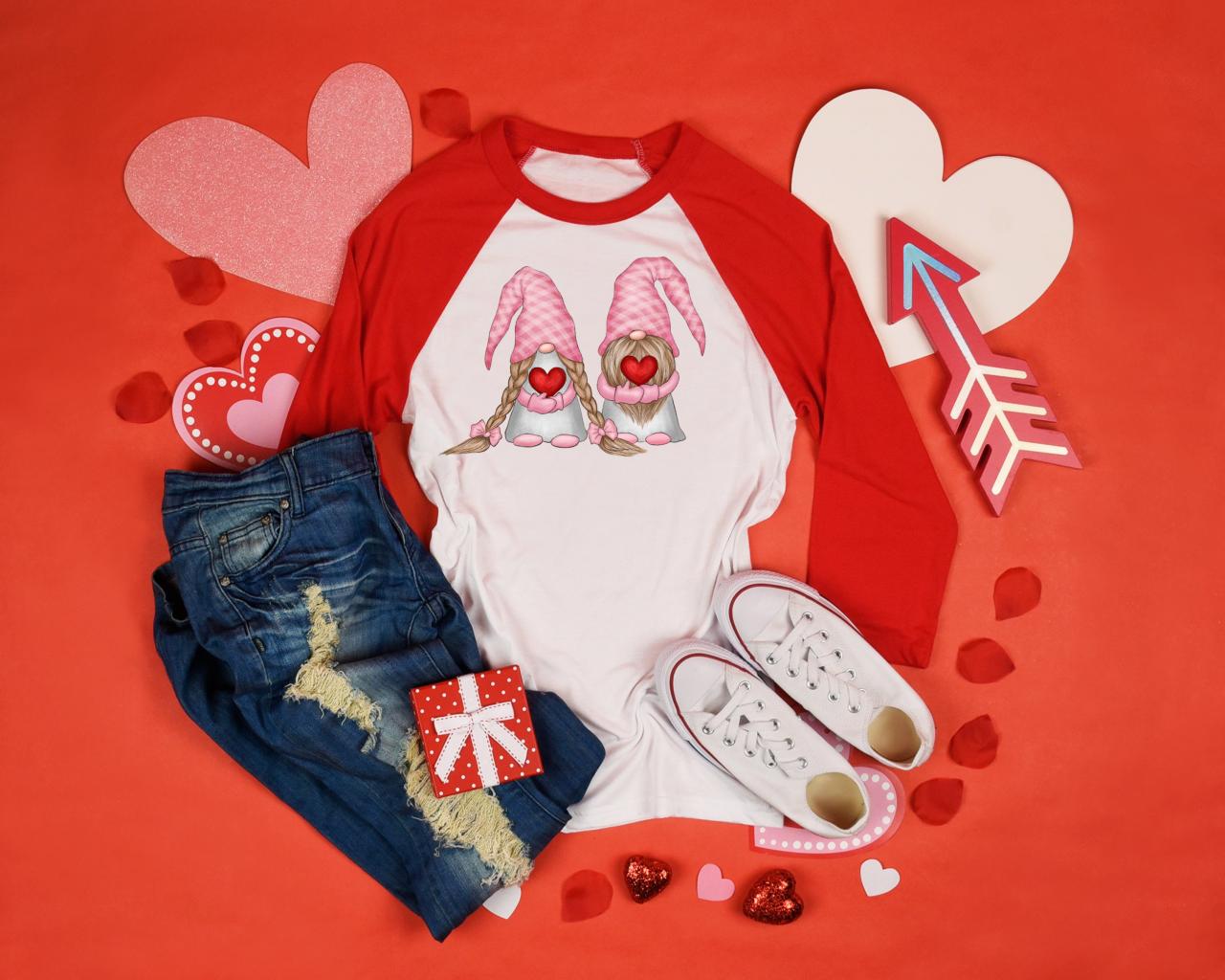 Love Gnomes. Couples Love. Valentines Day Raglan. Sublimation. Next Level. Valentines Day Tee. Love. Gnomes Valentines. Gnomes Love.striped