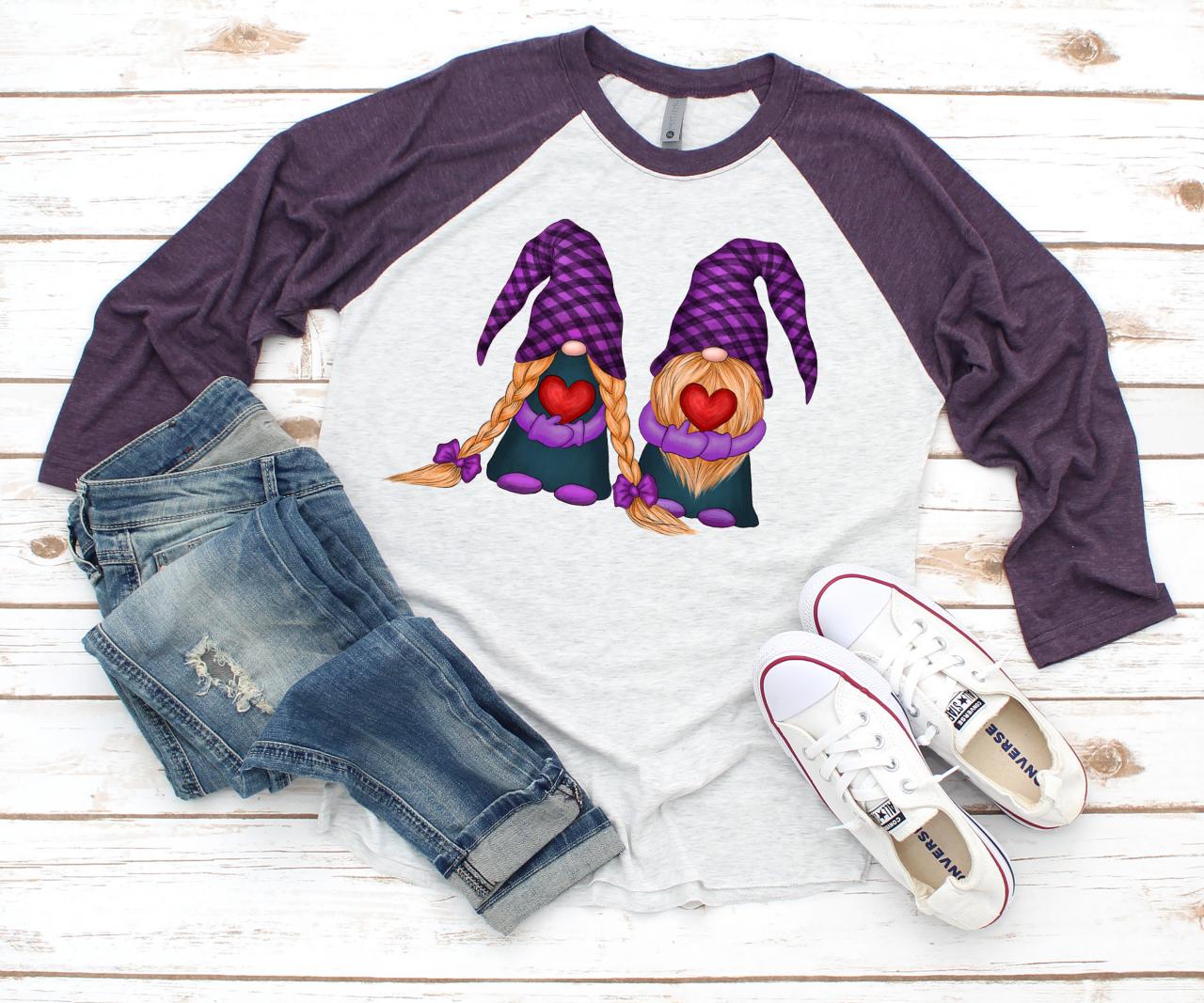 Love Gnomes. Couples Love. Valentines Day Raglan. Sublimation. Next Level. Valentines Day Tee. Love. Gnomes Valentines. Gnomes Love.striped