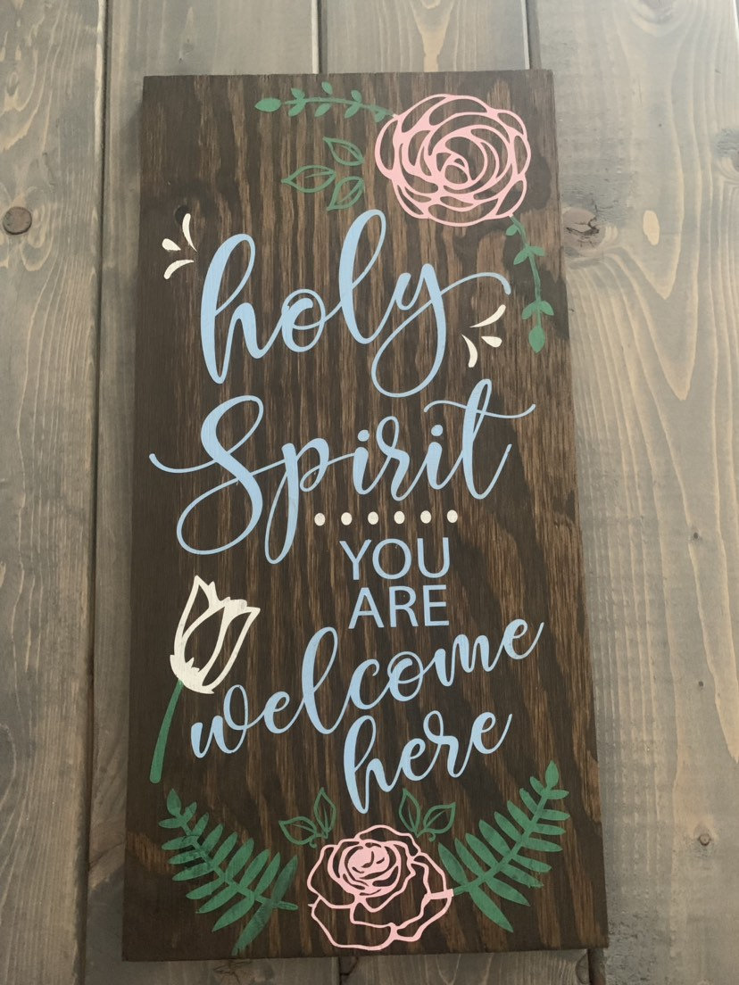 Holy Spirit you are welcome here sign. Christian sign. Religious home decor. Hand painted wood sign.