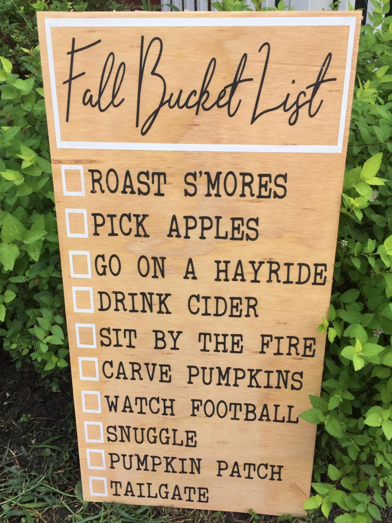 Fall Bucket List 12X24 Hand Painted Wood staind sign. Fall Decor. Home Decor