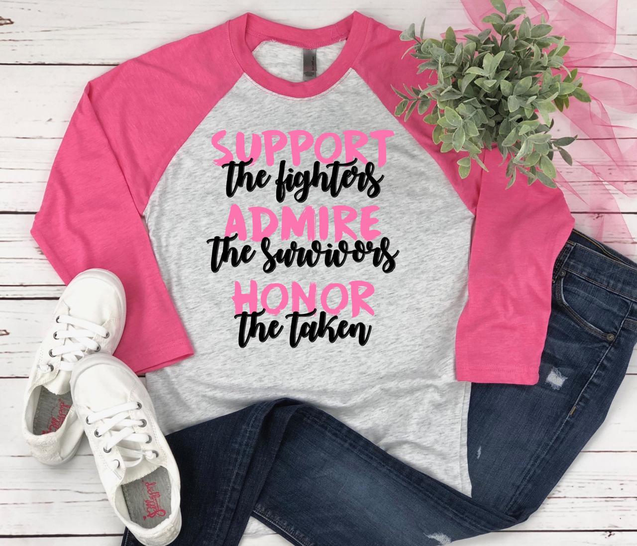 Breast Cancer Awareness. Wear Pink. October. Support. Admire. Honor.unisex.raglan. Sublimation.