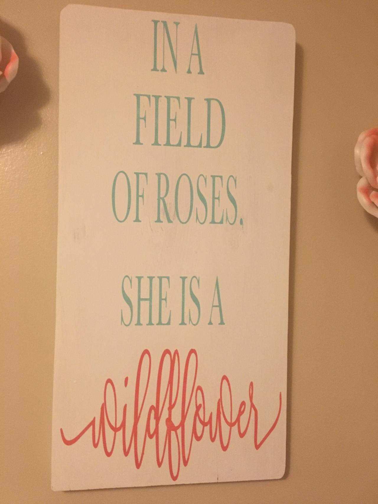 In A Field Of Roses She Is A Wild Flower / Hand Painted 12x24 Wood Sign