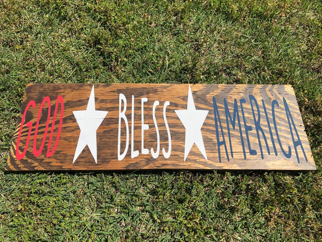 God Bless America 8x24 Hand Painted Wood Sign.