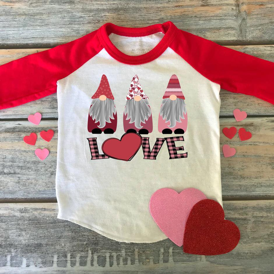 Gnomes Love. Valentines Day Raglan. Sublimation. Next Level. Valentines Day Tee. Love. Gnomes Valentines. Gnomes Love.youth