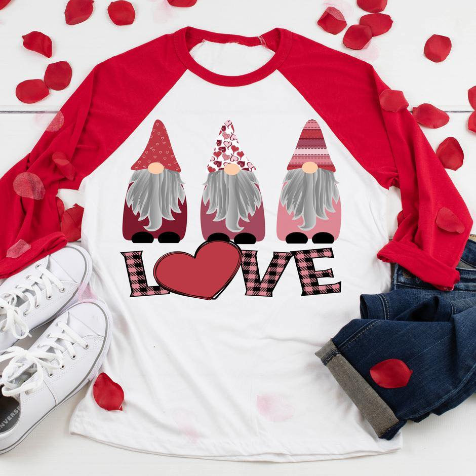 Gnomes Love. Valentines Day Raglan. Sublimation. Next Level. Valentines Day Tee. Love. Gnomes Valentines. Gnomes Love.youth