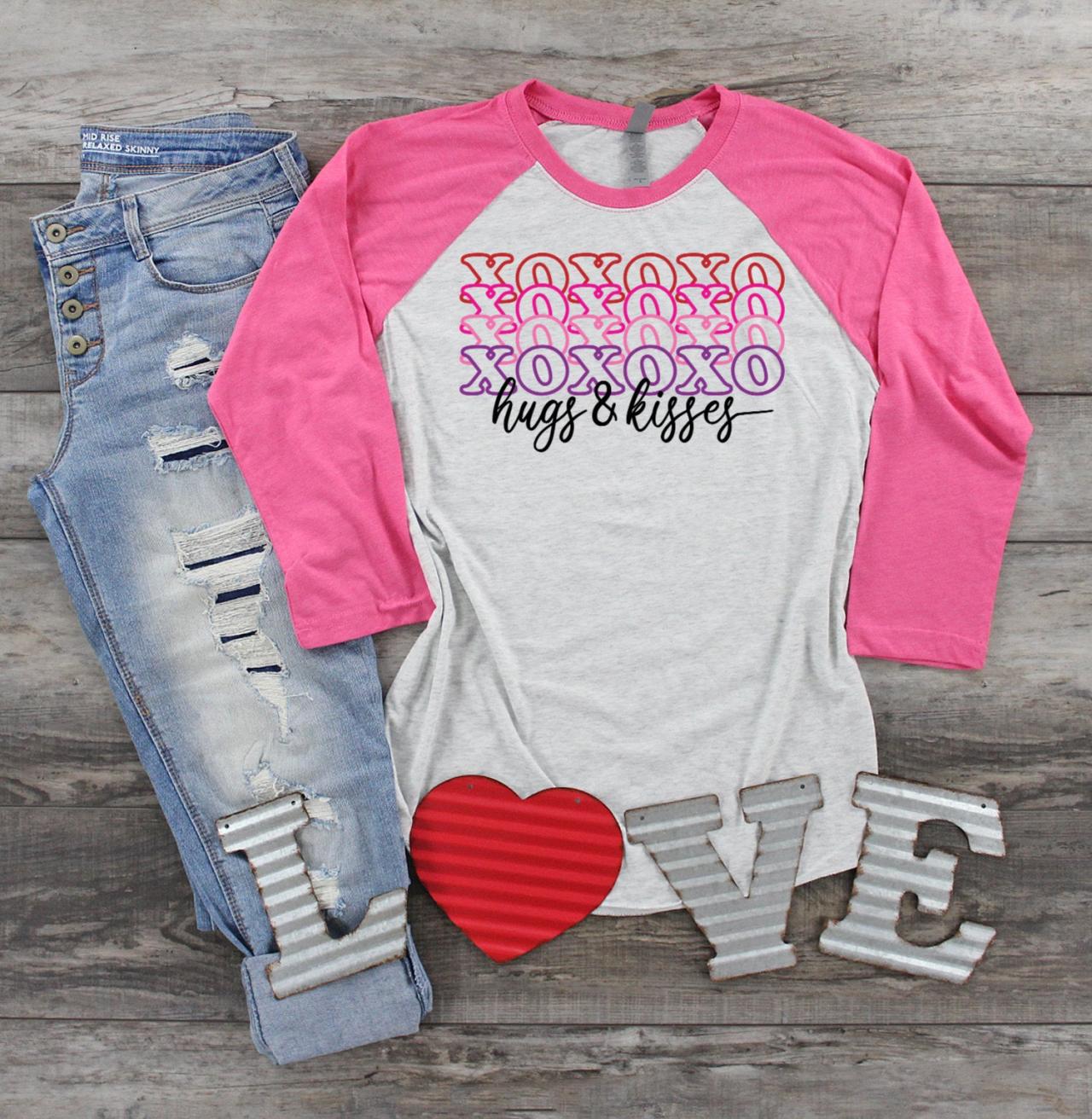 Xoxo Hugs And Kisses. Valentines Day Raglan. Sublimation. Next Level. Valentines Day Tee