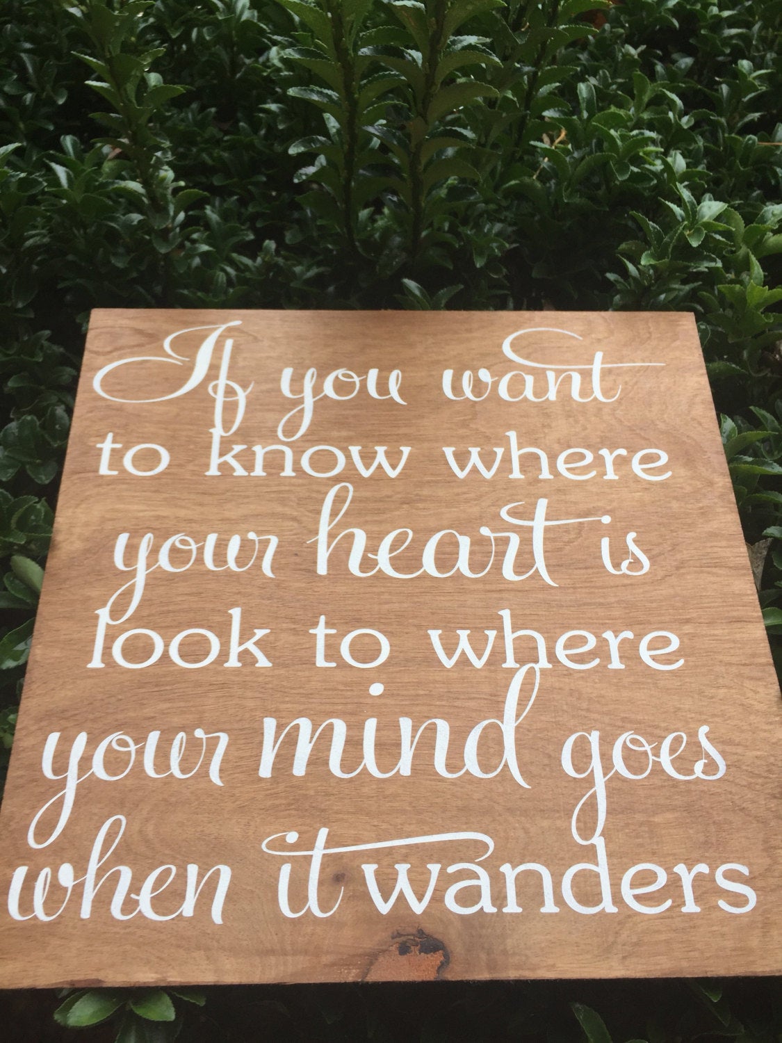 If you want to know where your heart is. Look to where your mind goes when it wanders 12x12 hand painted wood sign.