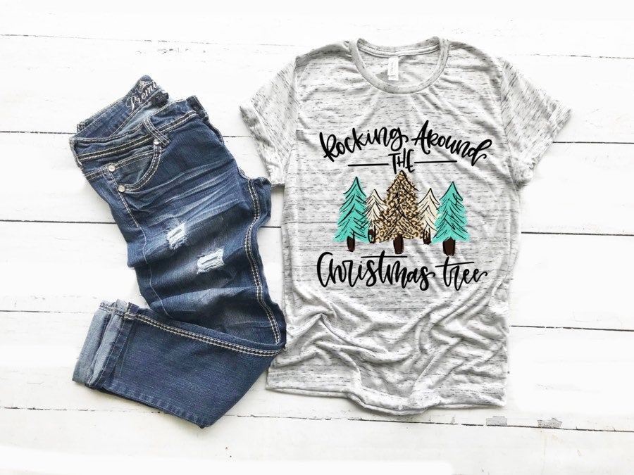 Rockin around the Christmas tree shirt. Christmas shirt. Holiday Shirt. Screen Print. Graphic Tees. Bella Canvas.