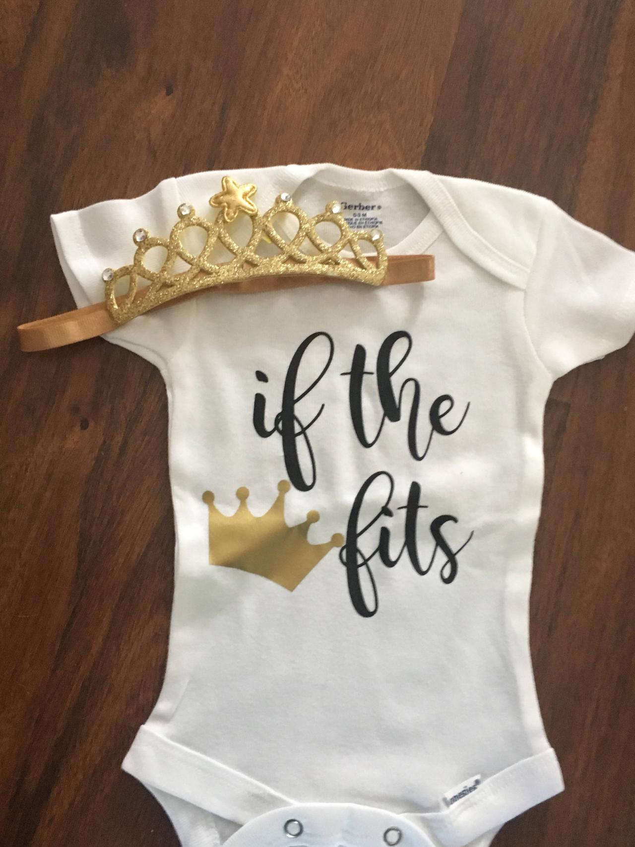 If The Crown Fits. Girls Shirt With Crown Headband. Infant. Toddler. Girl