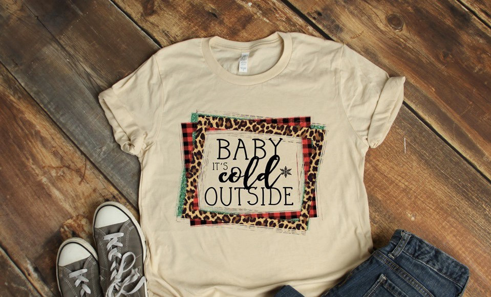 Baby It's Cold Outside Shirt .cheetah Print . Buffalo Plaid .christmas Shirt. Ladies Holiday Tee.merry Christmas Shirt .bella Canvas.