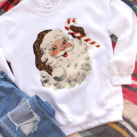 Vintage Santa With Leopard Hat Shirt. Screen Print. Christmas Shirt .bella Canvas.santa