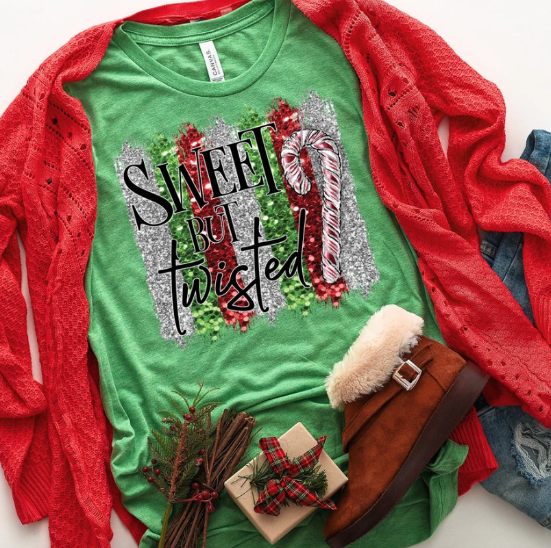 Sweet But Twisted Shirt. Holiday Shirt. Screen Print. Graphic Tees. Next Level. Bella Canvas.christmas Tee.candy Canes.