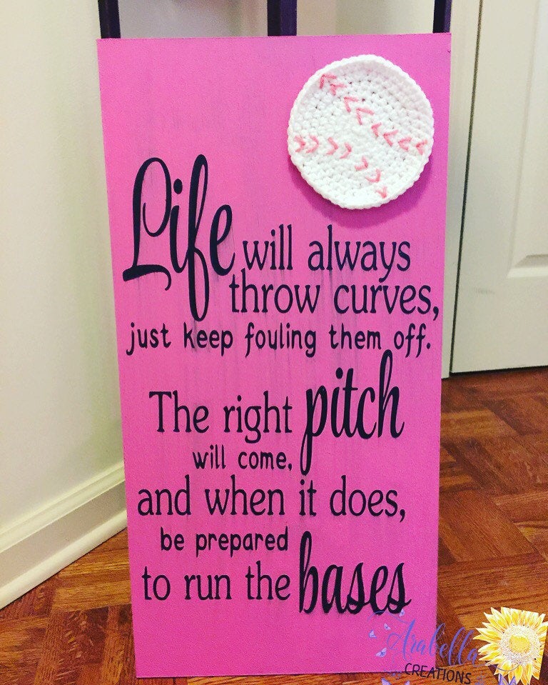 Life Will Always Throw Curves Hand Painted Custom Sign With Crochet Ball. Customizable