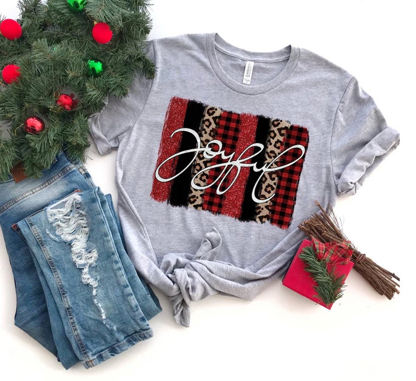 Joyful shirt. Joyful Holiday Shirt. Screen Print. Graphic Tees. Christmas Tres Next level. Bella Canvas. Christmas tee.Buffalo plaid shirt.