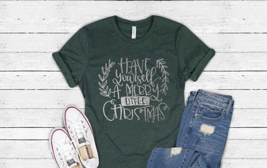 Have Yourself A Merry Little Christmas Shirt.silver Metallic. Christmas Shirt. Holiday Shirt. Screen Print. Graphic Tees. Bella Canvas.