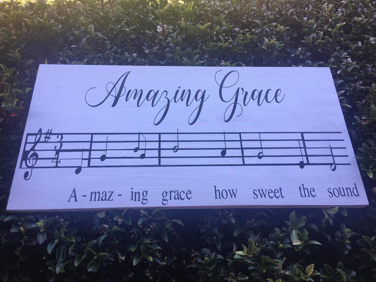 Amazing Grace Music Sheet 12x24 Hand Painted Wood Sign