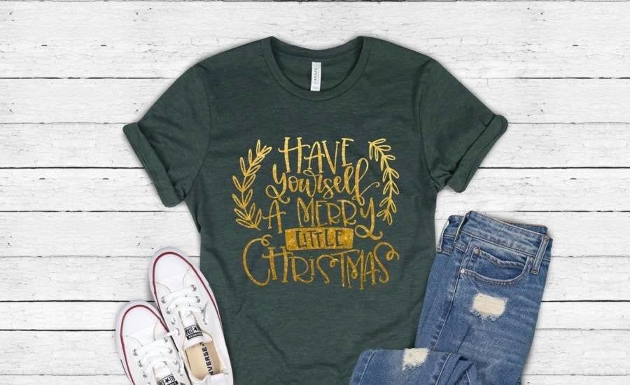 Have Yourself A Merry Little Christmas Shirt. Gold Metallic. Christmas Shirt. Holiday Shirt. Screen Print. Graphic Tees. Bella Canvas.