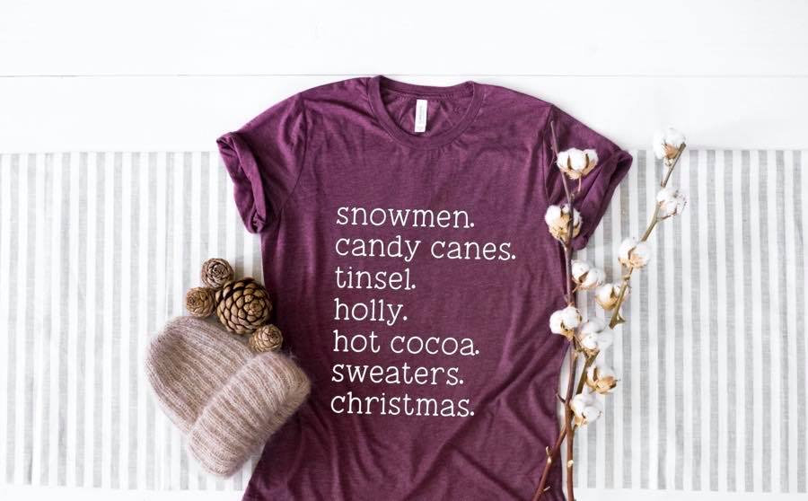 Christmas Favorites Shirt. Christmas List. Christmas Shirt. Holiday Shirt. Favorite Things. Screen Print. Graphic Tees. Bella Canvas.