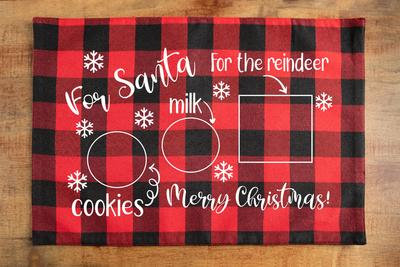 Custom placemat for Santa. Buffalo Plaid Santa Placemat. Screen Print. Washable polyester. Personalized gift.