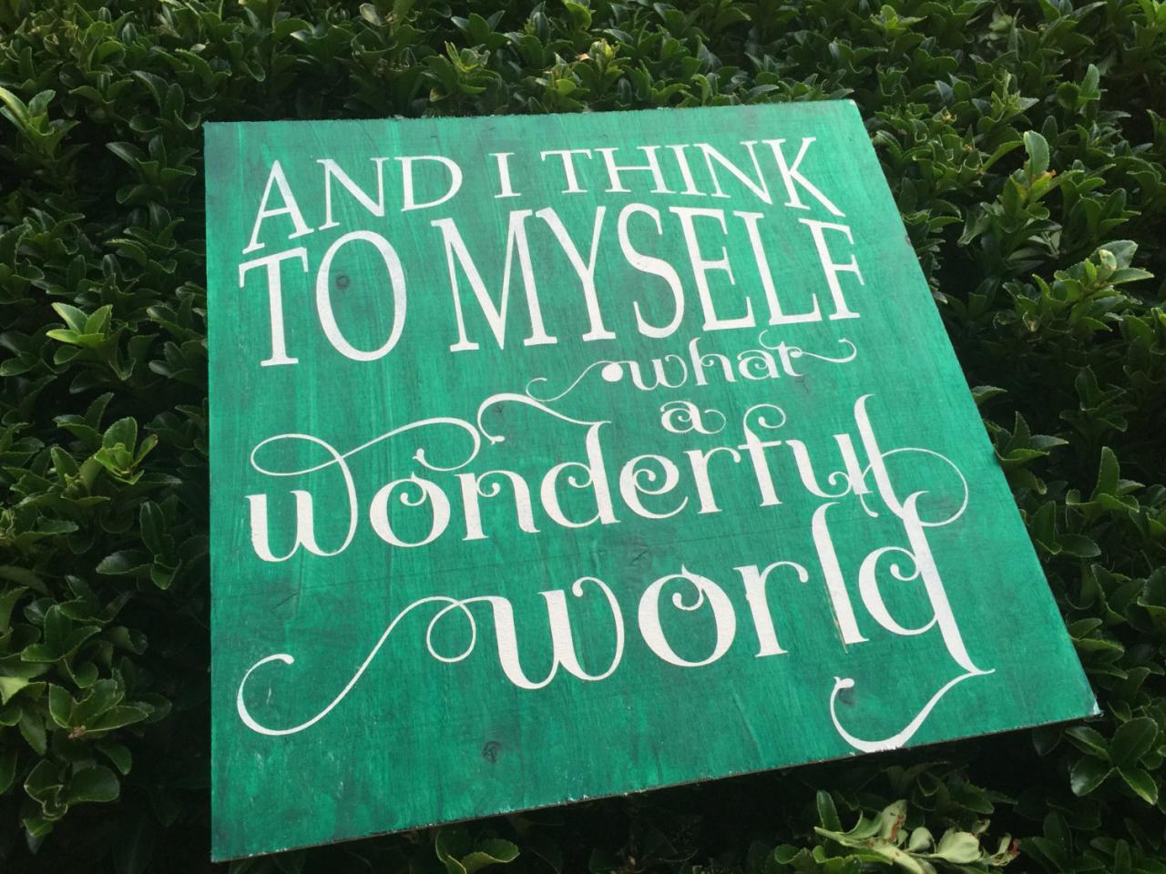 And I Think To Myself, What A Wonderful World. Hand Painted Sign