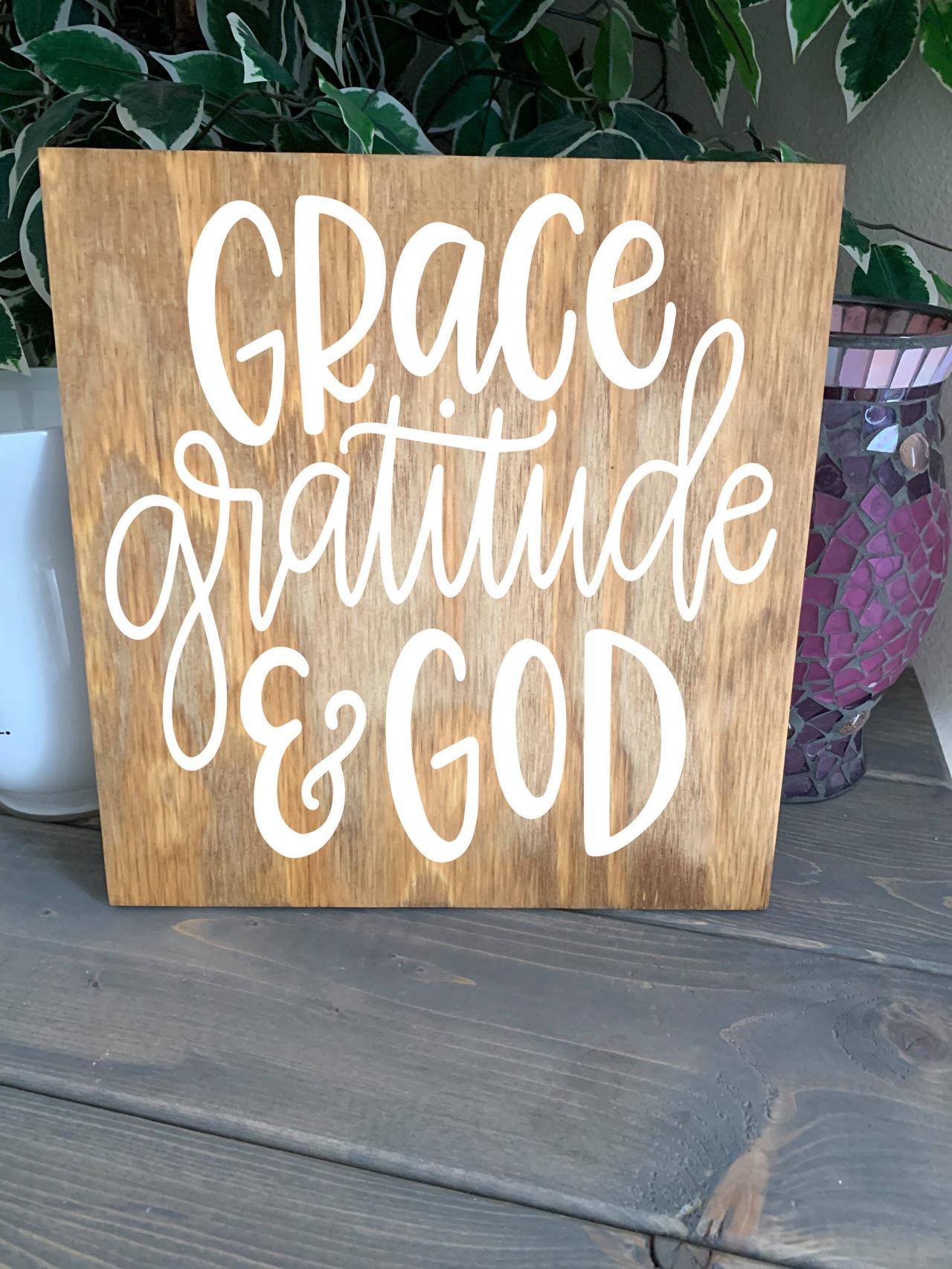 12x12 Grace Gratitude & God. Hand Painted Wood Sign. Grace. Gratitude.