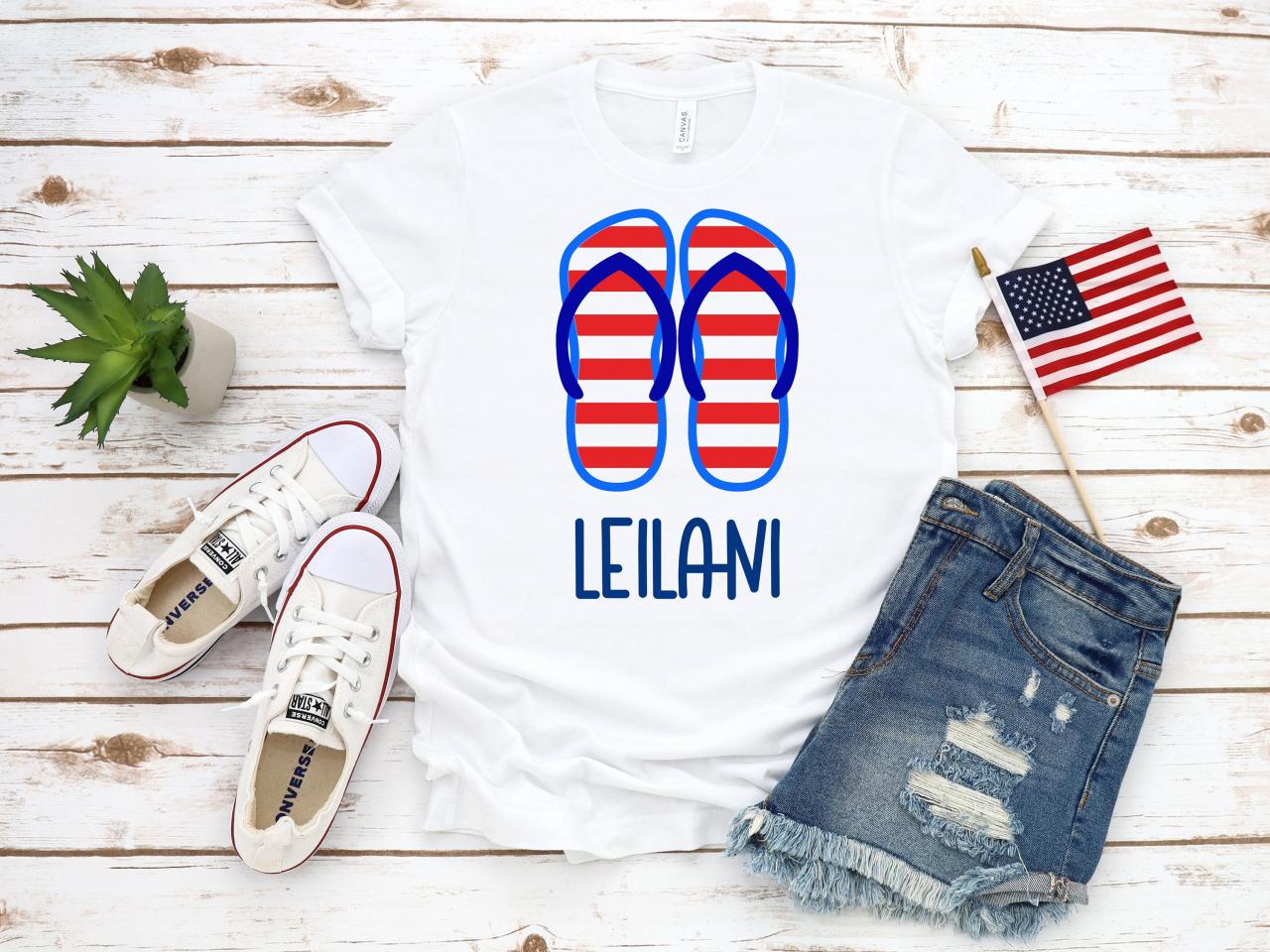 Personalized flip flops. Summer shirts.Independence Day. 4th July shirt. Red White and Blue. July4th. Independence Day. Free shipping