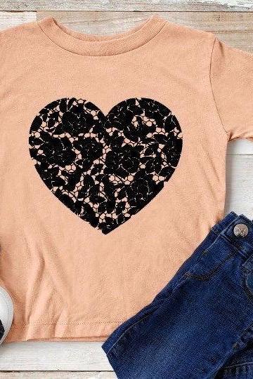 Black lace heart kids shirt. Vintage heart. Screen print. Next Level. Valentines Day Tee. love. Vintage Valentines. Love.Youth