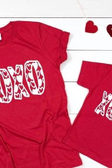 Xoxo And Hearts. Mommy And Me Valentines Day Graphic Tees- Bella Canvas. Screen Print. Mommy And Me Valentines Day Tee