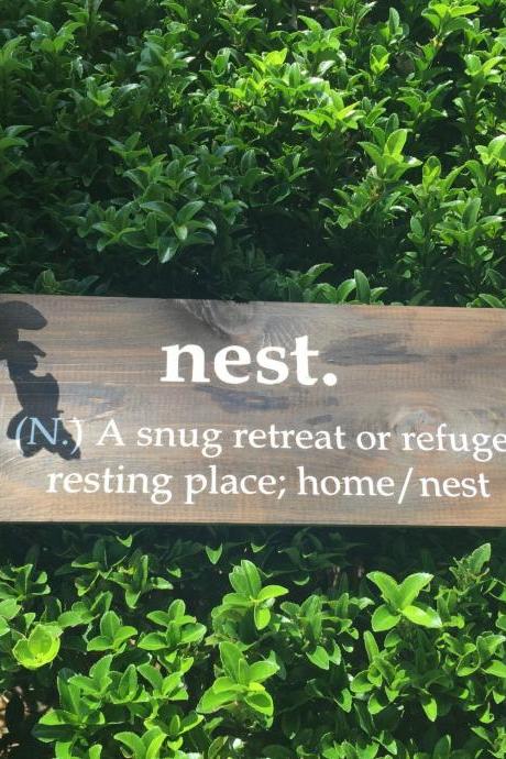 Nest abbreviation hand painted wood sign.