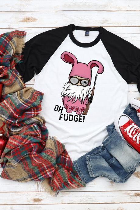 Oh Fudge shirt. Ralphie. A Christmas Story. Ralphie Gnome. Christmas tee. Raglan. Next Level Sublimationtion