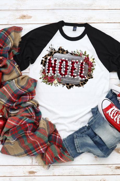 Noel. Christmas shirt. Christmas tee. Cheetah print. Raglan. Sublimation. Next level- - Holiday Style - Christmas Festival Shirt