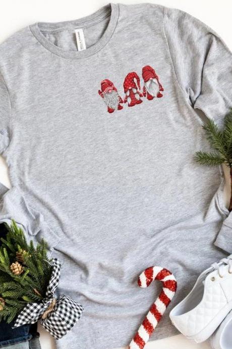 Gnomes pocket tee..Christmas Gnomes. Holiday Shirt. Screen Print. Graphic Tees. Next level. Bella Canvas.Christmas Tee.