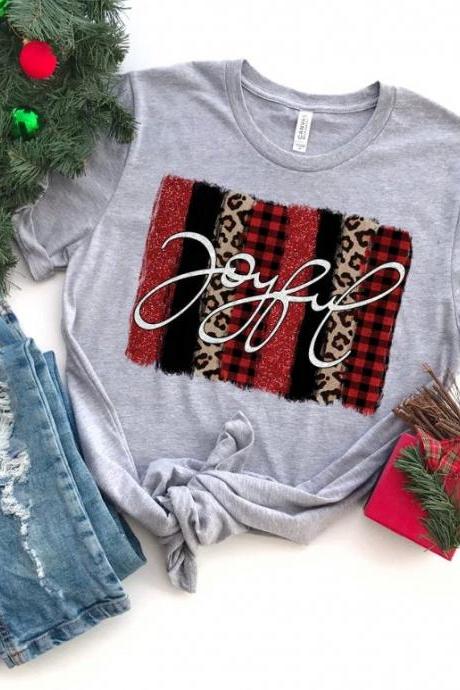 Joyful shirt. Joyful Holiday Shirt. Screen Print. Graphic Tees. Christmas Tres Next level. Bella Canvas. Christmas tee.Buffalo plaid shirt.