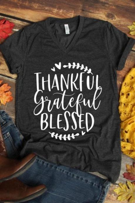 Thankful grateful blessed shirt - Thanksgiving T-shirt- Fall Graphic Tees- Bella Canvas. Screen print. Bella Canvas