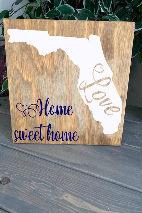 Home state. Home sweet home 12x12 Hand painted wood sign. Home decor. Choice of state.